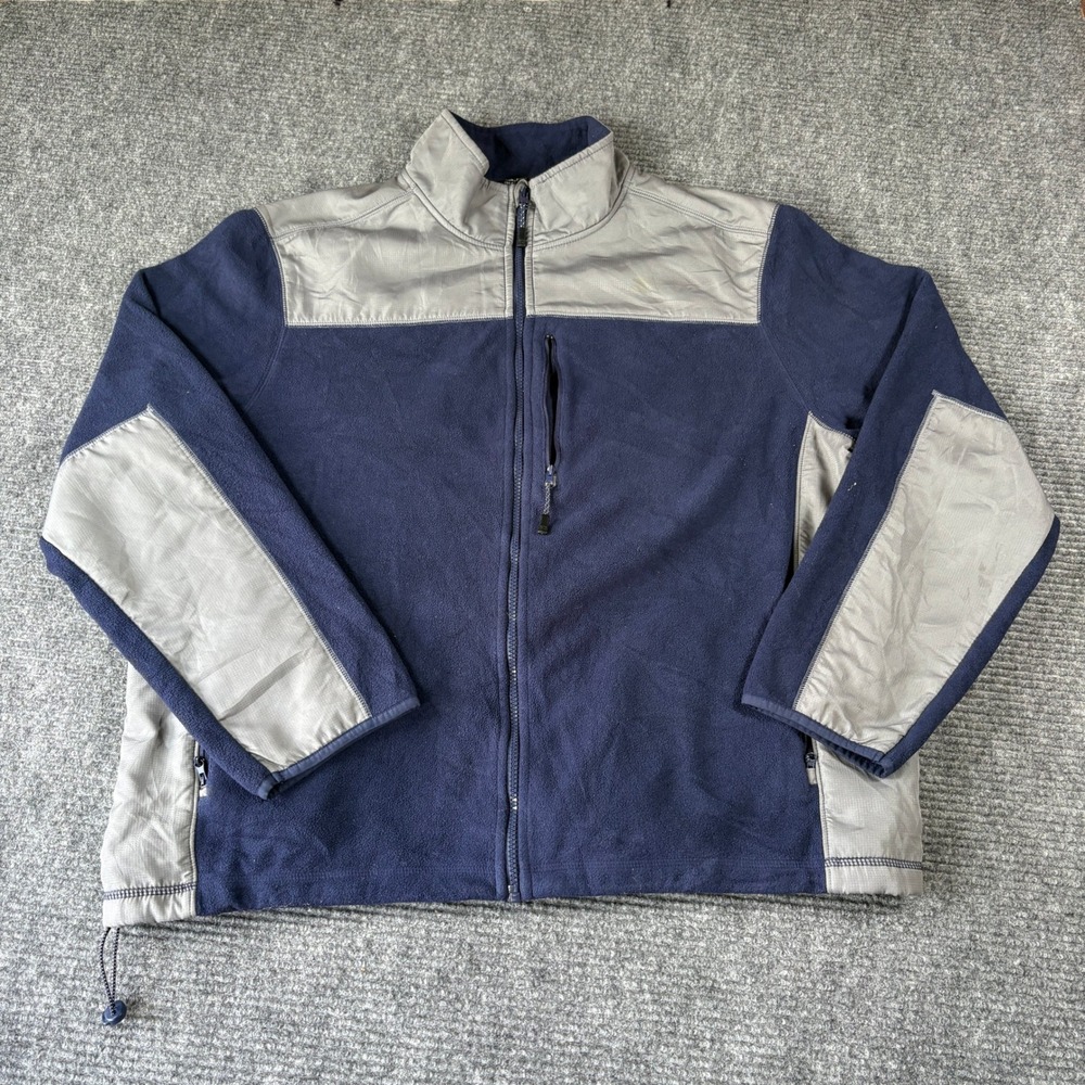 Starter Mens XL Navy Blue Gray Full Zip Fleece Jacket Ripstop Trim Mock Neck